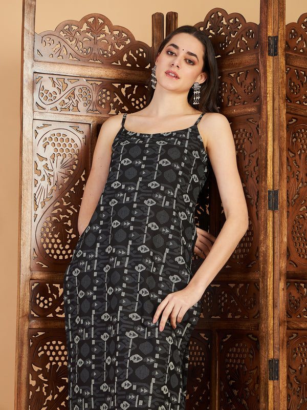 Ethnic Motifs Printed Shoulder Strap Pure Cotton Kurta with Trousers
