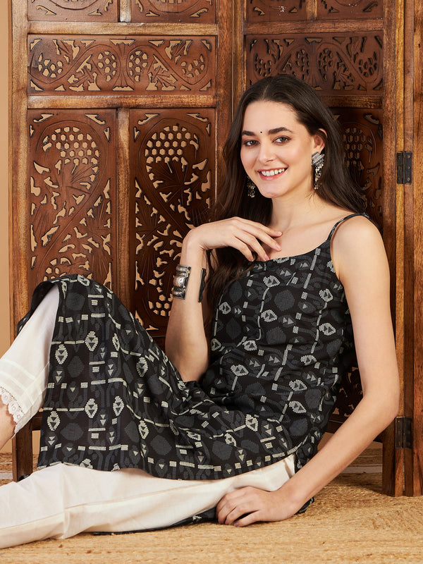 Ethnic Motifs Printed Shoulder Strap Pure Cotton Kurta with Trousers