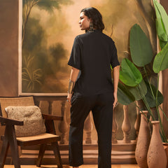 Black Floral Embroidered Shirt With Trouser  Co-Ords Set