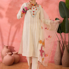 Floral Embroidered Pure Cotton Kurta with Trousers & Dupatta Kurta Set