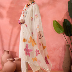 Floral Embroidered Pure Cotton Kurta with Trousers & Dupatta Kurta Set