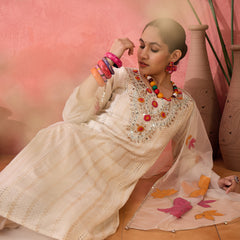 Floral Embroidered Pure Cotton Kurta with Trousers & Dupatta Kurta Set
