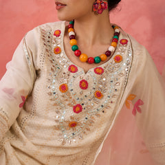 Floral Embroidered Pure Cotton Kurta with Trousers & Dupatta Kurta Set