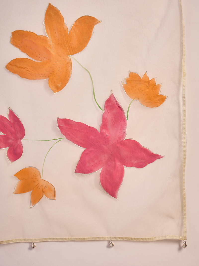 Floral Embroidered Pure Cotton Kurta with Trousers & Dupatta Kurta Set