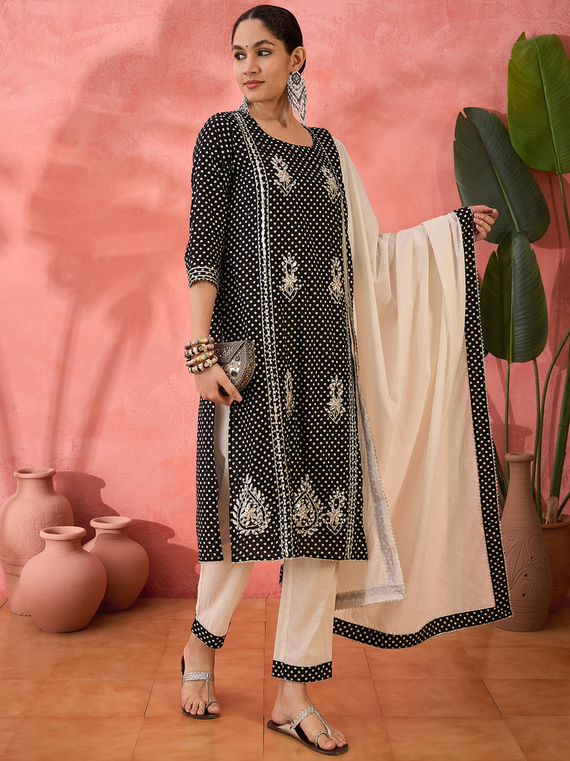 Women Printed Straight Kurta with Pants & Dupatta