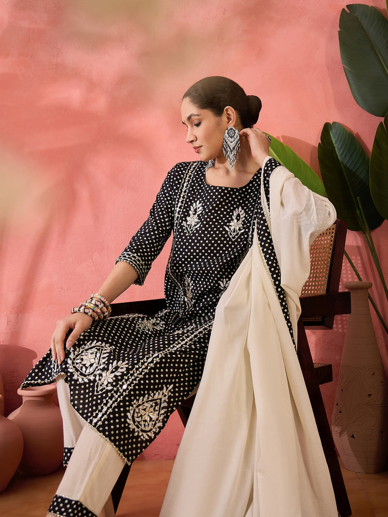 Women Printed Straight Kurta with Pants & Dupatta
