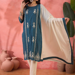 Women Floral Printed Pure Cotton Kurta With Trouser & Dupatta