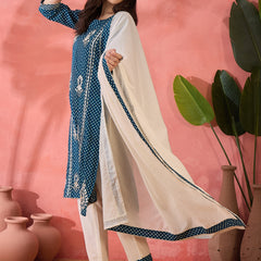 Women Floral Printed Pure Cotton Kurta With Trouser & Dupatta