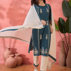 Women Floral Printed Pure Cotton Kurta With Trouser & Dupatta
