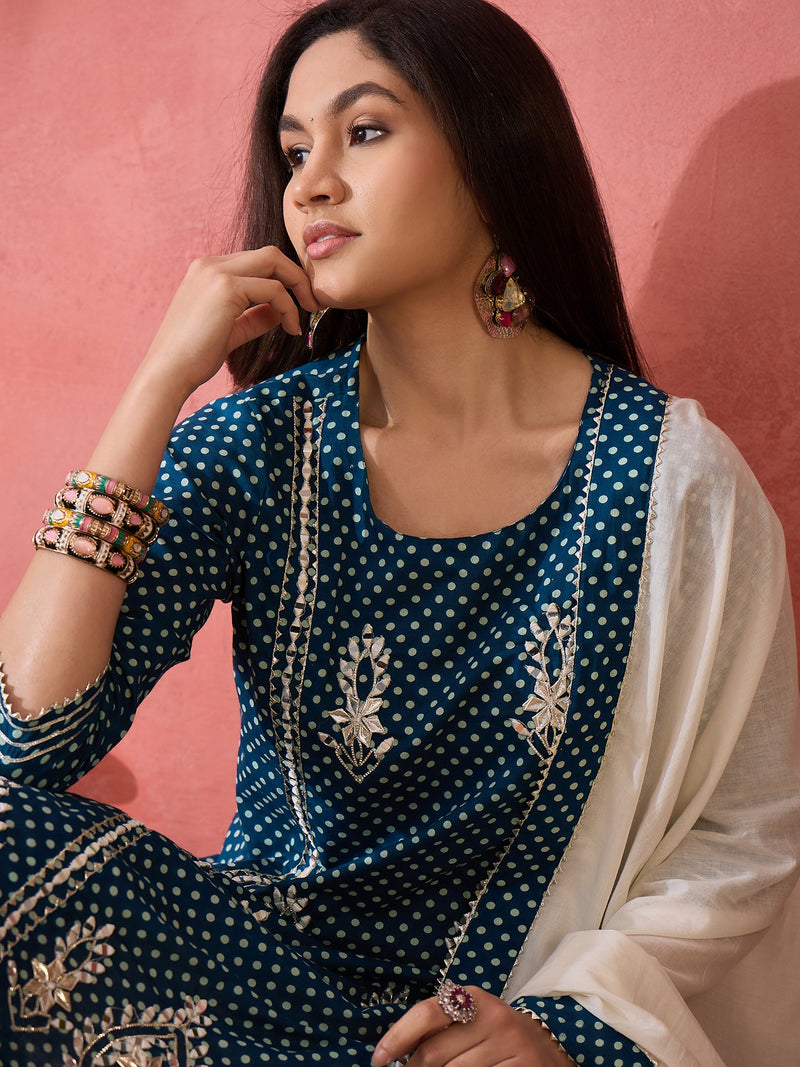 Women Floral Printed Pure Cotton Kurta With Trouser & Dupatta