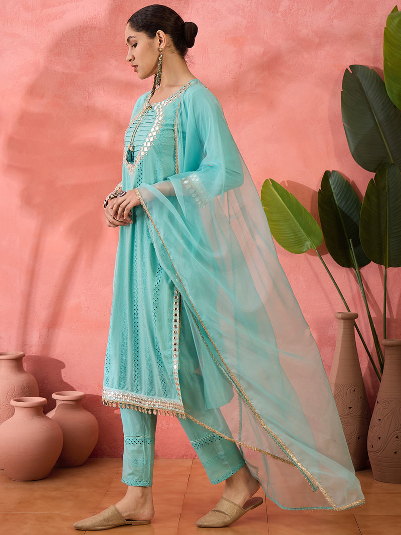 Women Embroidered Straight Kurta With Trouser & Dupatta