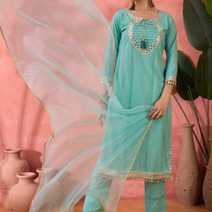 Women Embroidered Straight Kurta With Trouser & Dupatta