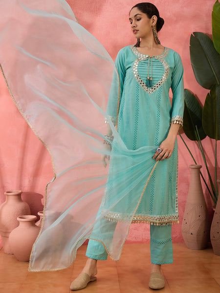 Women Embroidered Straight Kurta With Trouser & Dupatta