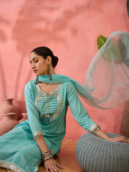 Women Embroidered Straight Kurta With Trouser & Dupatta