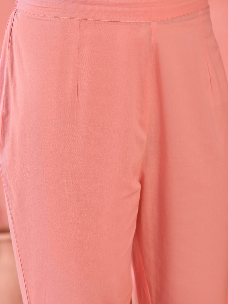 Floral Yoke Design  Pure Cotton Straight Kurta With Trouser And Dupatta