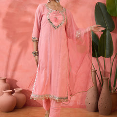 Floral Yoke Design  Pure Cotton Straight Kurta With Trouser And Dupatta