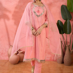 Floral Yoke Design  Pure Cotton Straight Kurta With Trouser And Dupatta