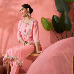 Floral Yoke Design  Pure Cotton Straight Kurta With Trouser And Dupatta