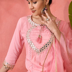 Floral Yoke Design  Pure Cotton Straight Kurta With Trouser And Dupatta
