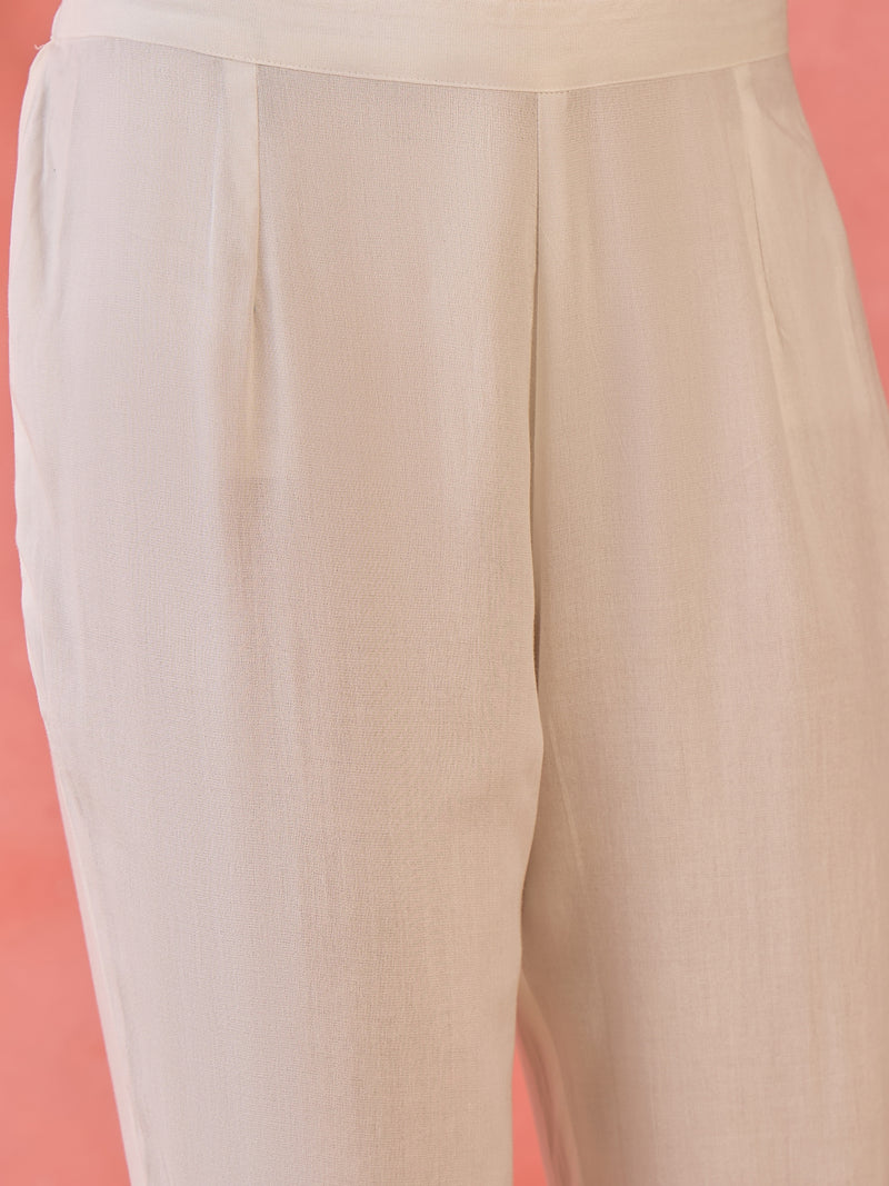 Off White & Black Embroidered Tunic With Trouser Co-Ords set