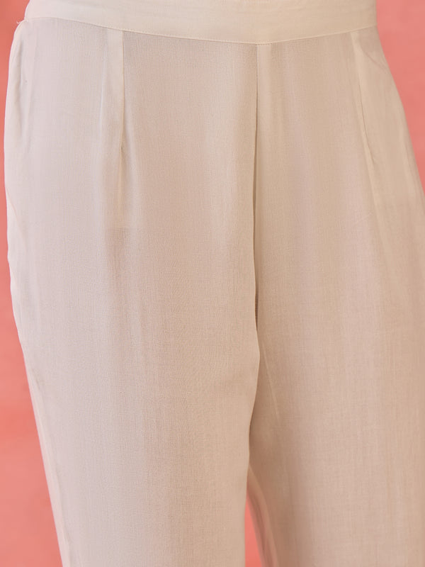Off White & Black Embroidered Tunic With Trouser Co-Ords set