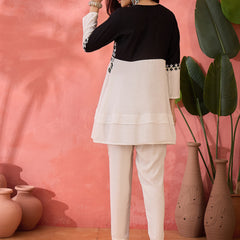 Off White & Black Embroidered Tunic With Trouser Co-Ords set