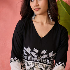 Off White & Black Embroidered Tunic With Trouser Co-Ords set