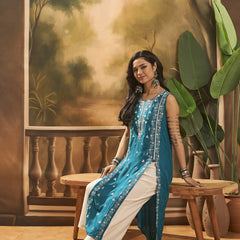 Women Embroidered Front Cut Kurta With Trouser