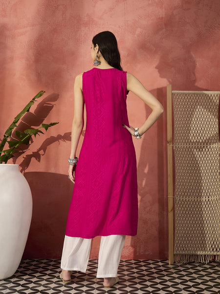 Embroidered Front Cut Straight Kurta With Trousers