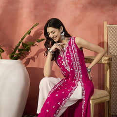 Embroidered Front Cut Straight Kurta With Trousers