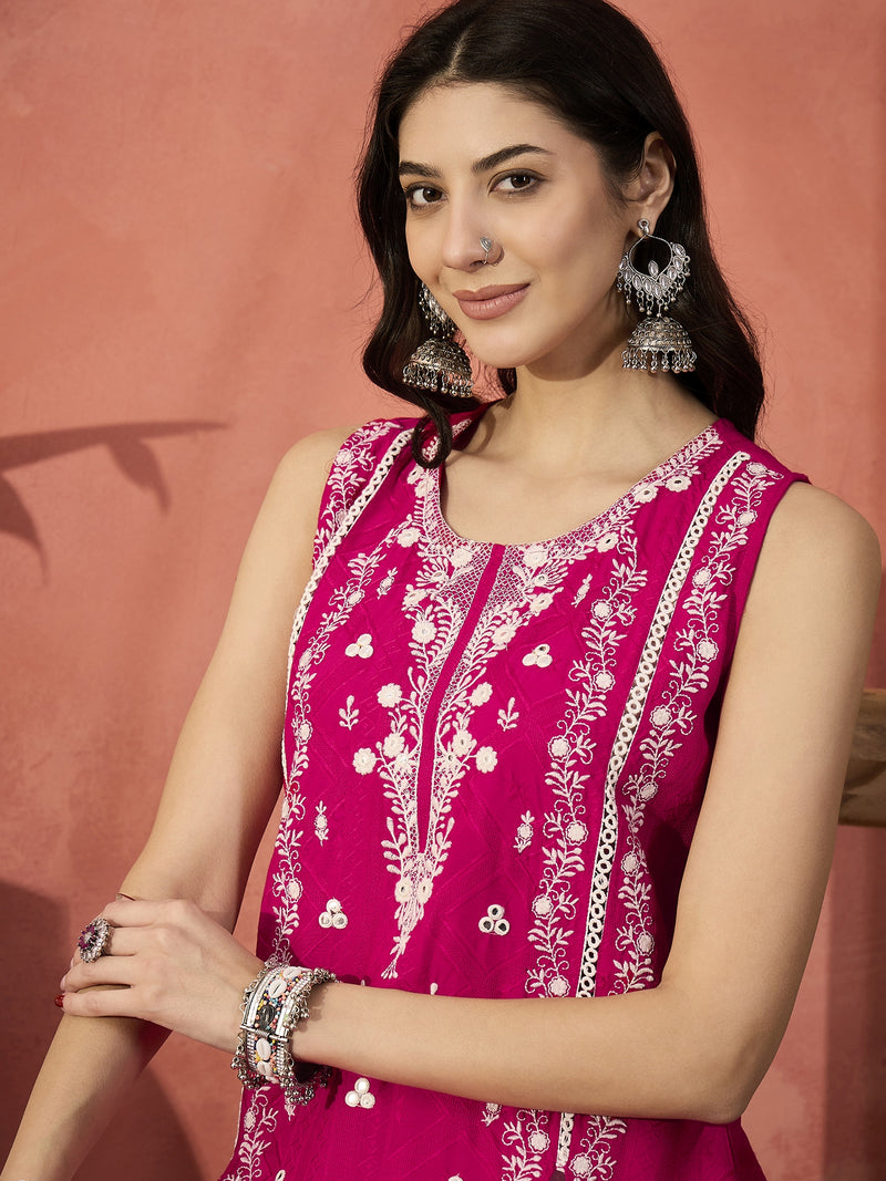 Embroidered Front Cut Straight Kurta With Trousers