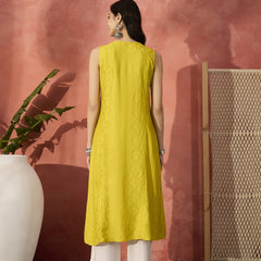 Embroidered Front Cut Straight Kurta With Trousers