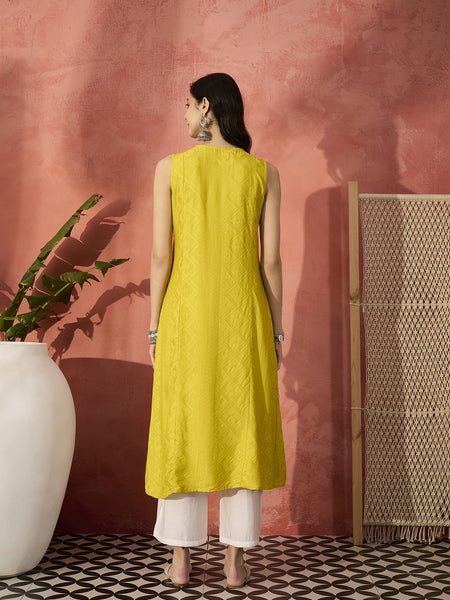 Embroidered Front Cut Straight Kurta With Trousers