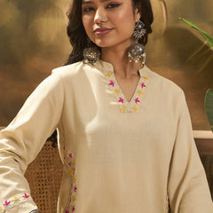 Mandarin Collar Thread Work Straight Kurta With Trouser