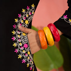 Floral Embroidered V-Neck Thread Work Side Pocket Straight Kurta With Trousers