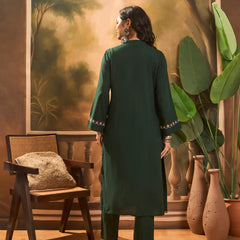Mandarin Collar Thread Work Straight Kurta With Trouser
