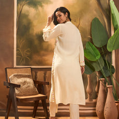 Floral Embroidered V-Neck Thread Work Side Pocket Straight Kurta With Trousers