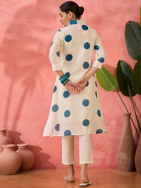 Geometric Printed V-Neck Pure Cotton Straight Kurta With Trouser