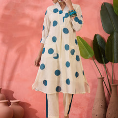 Geometric Printed V-Neck Pure Cotton Straight Kurta With Trouser