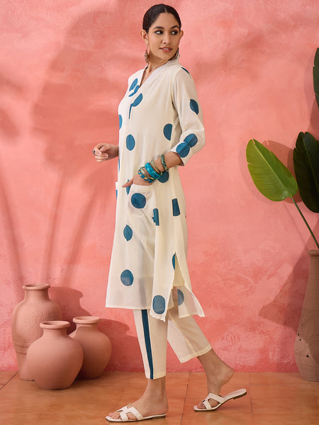 Geometric Printed V-Neck Pure Cotton Straight Kurta With Trouser