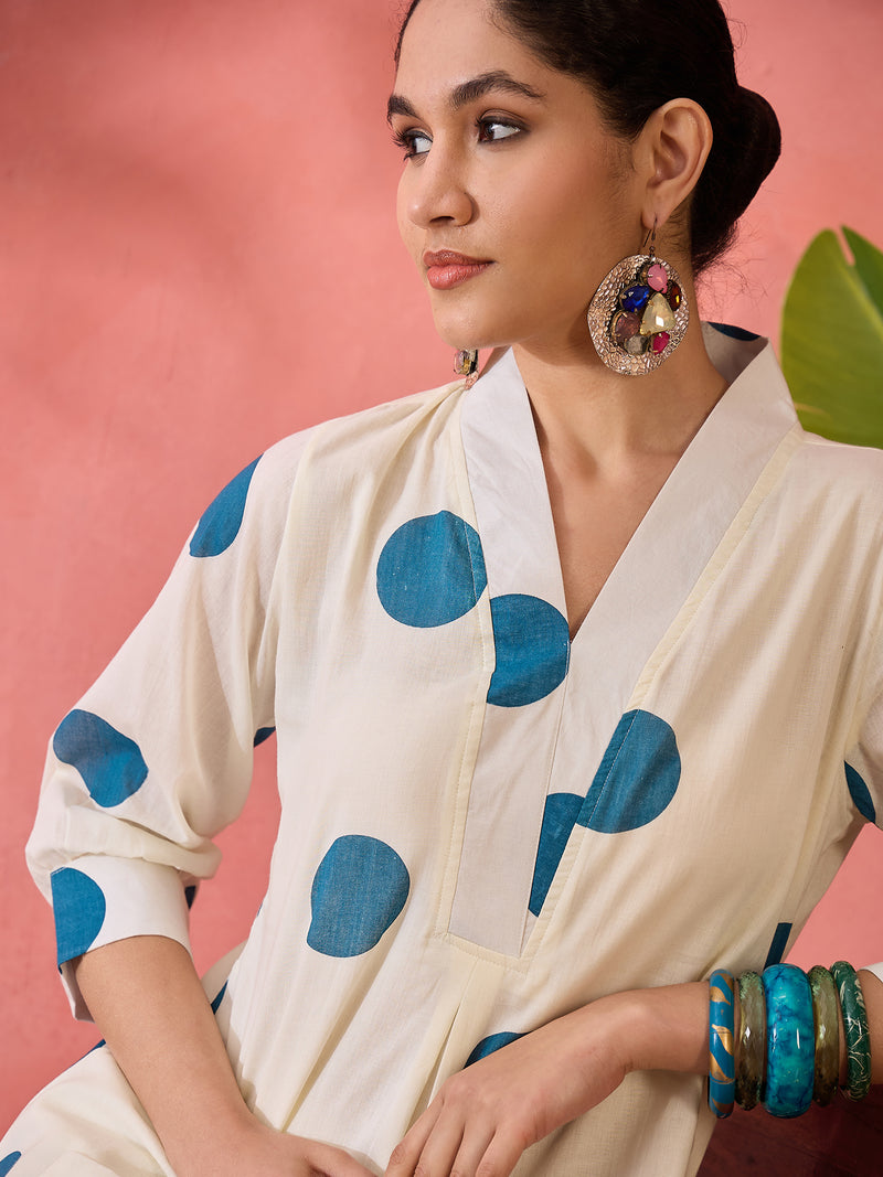 Geometric Printed V-Neck Pure Cotton Straight Kurta With Trouser
