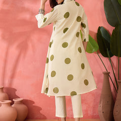 Geometric Printed V-Neck Pleated Pure Cotton A-Line Kurta With Trouser
