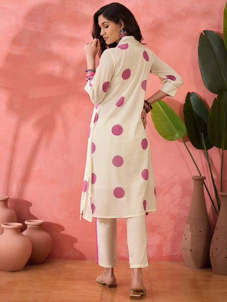 Geometric Printed V-Neck Pleated Pure Cotton A-Line Kurta With Trouser