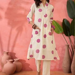 Geometric Printed V-Neck Pleated Pure Cotton A-Line Kurta With Trouser