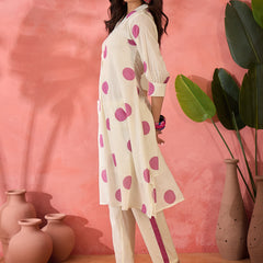 Geometric Printed V-Neck Pleated Pure Cotton A-Line Kurta With Trouser