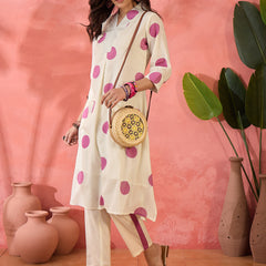 Geometric Printed V-Neck Pleated Pure Cotton A-Line Kurta With Trouser