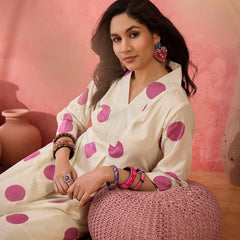 Geometric Printed V-Neck Pleated Pure Cotton A-Line Kurta With Trouser
