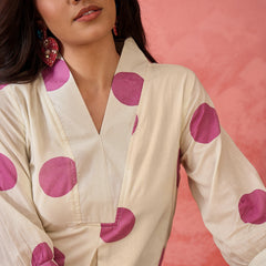 Geometric Printed V-Neck Pleated Pure Cotton A-Line Kurta With Trouser