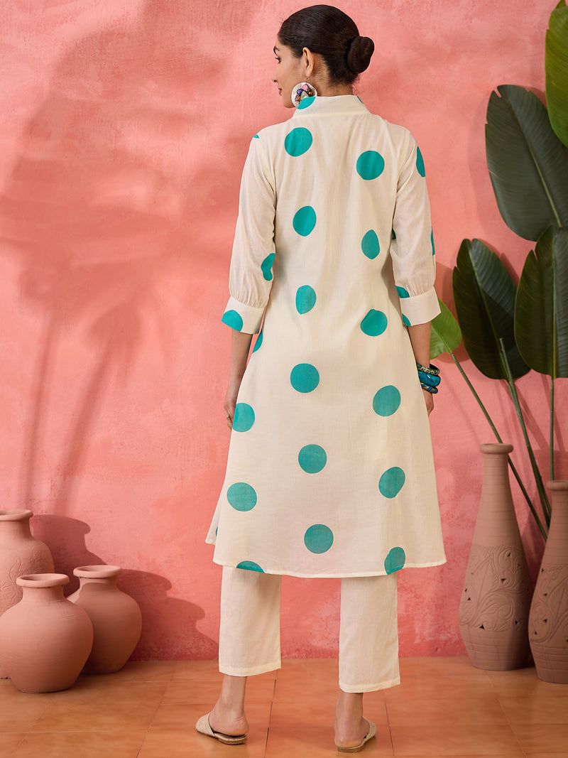 Geometric Printed V-Neck Pure Cotton A-Line Kurta With Trouser