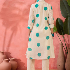 Geometric Printed V-Neck Pure Cotton A-Line Kurta With Trouser